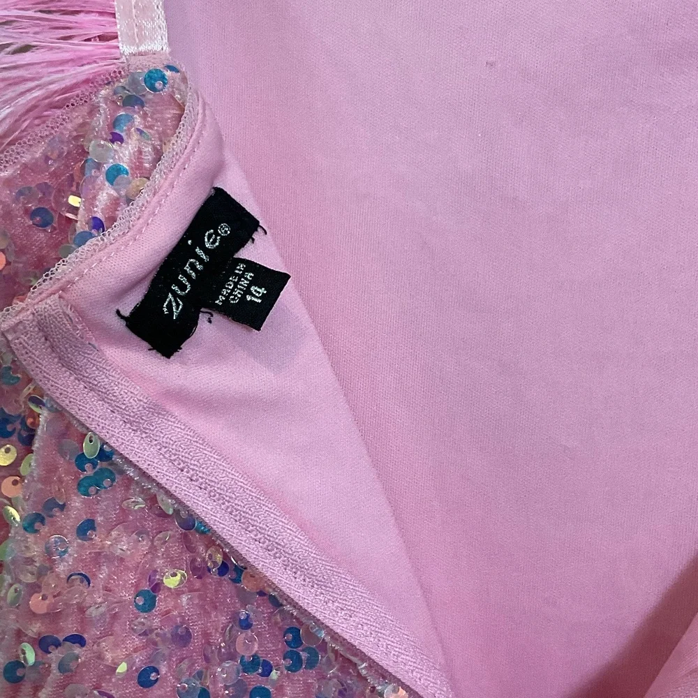 Zunie Pink Sequin Dress with Feather Detail Size 14